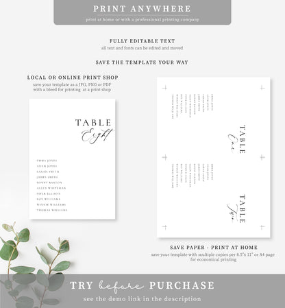 Ellesmere White | Printable Table Numbers Template