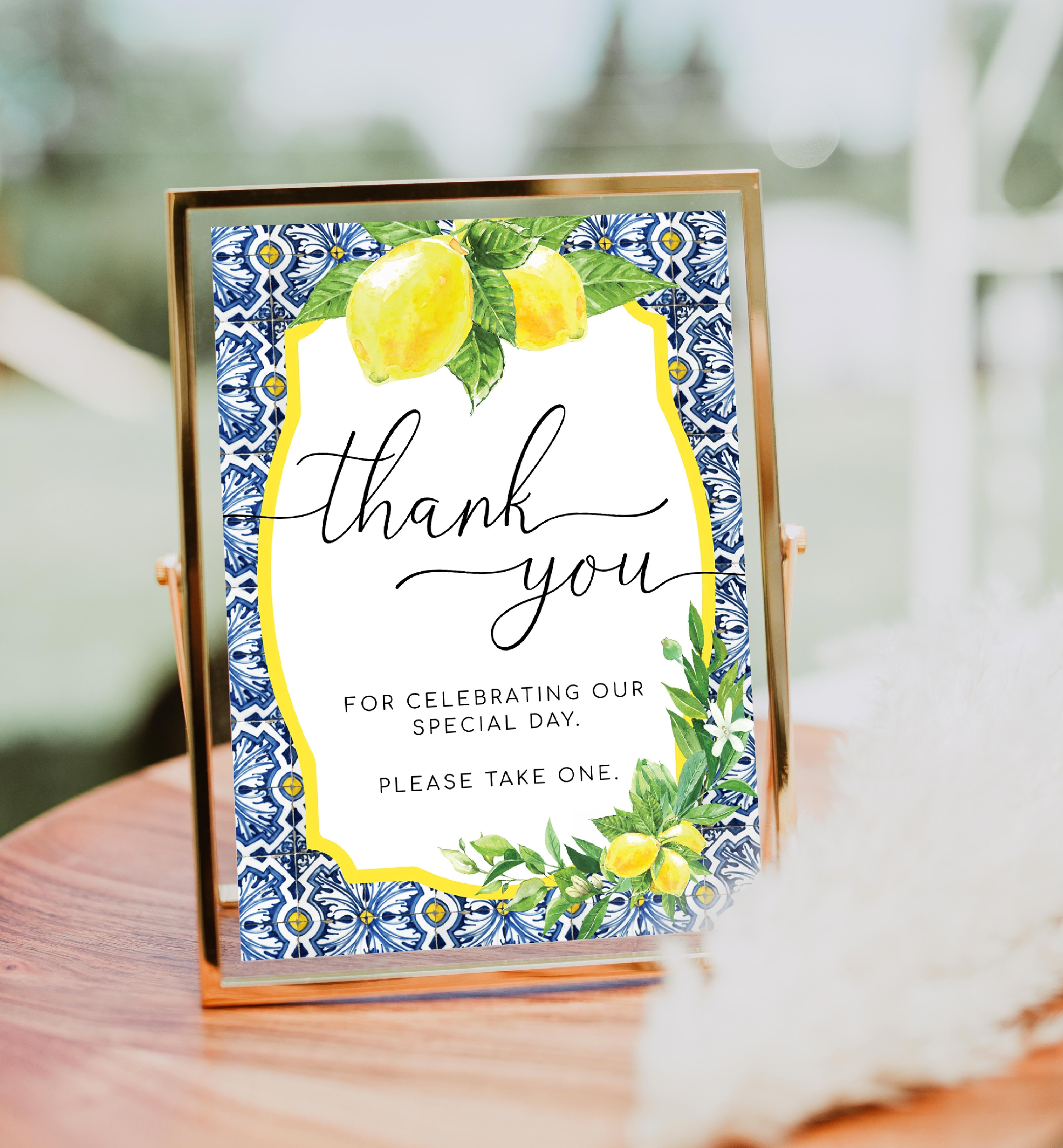 Positano Lemons | Printable Thank You Sign Template – Black Bow Studio