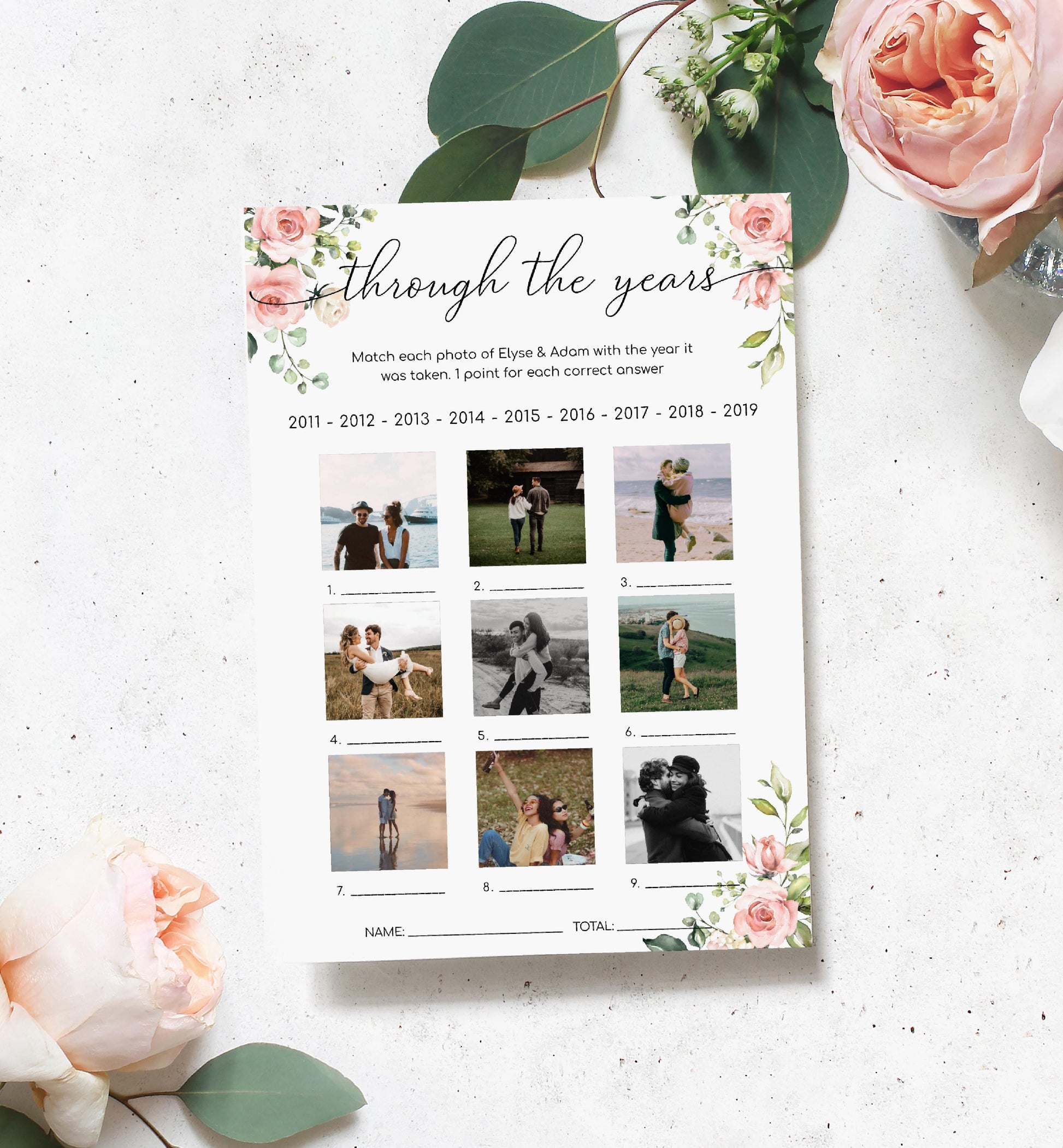 Darcy Floral Pink  Printable Through The Years Bridal Shower Game – Black  Bow Studio