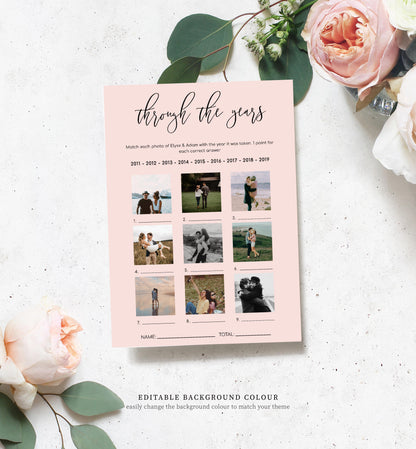 Lucas Script White | Printable Through The Years Photo Bridal Shower Game