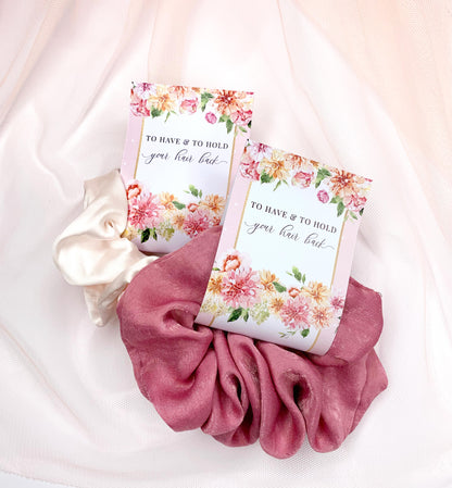 Quinn Floral Pink | Printable Bridesmaid Proposal Scrunchie Tag Template