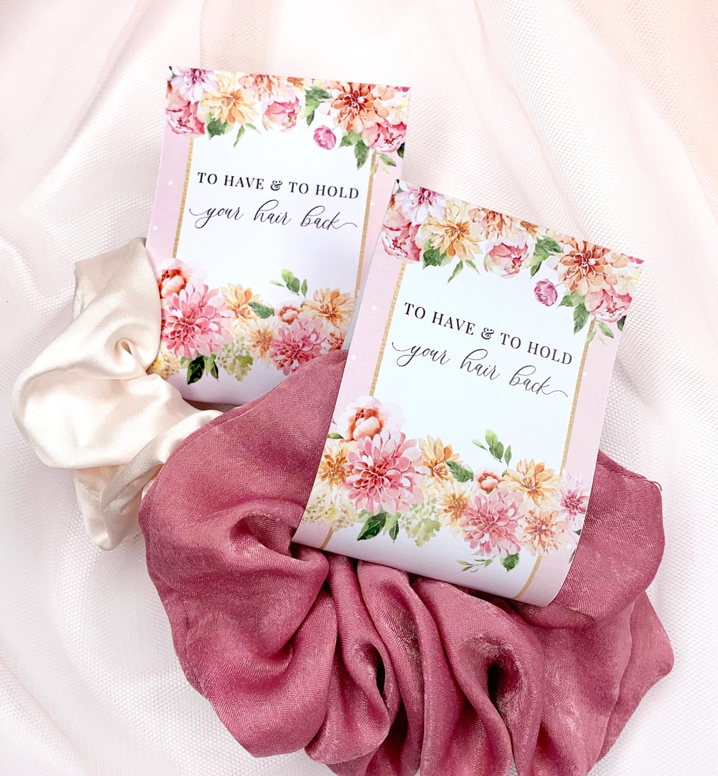 Quinn Floral Pink | Printable Bridesmaid Proposal Scrunchie Tag Template