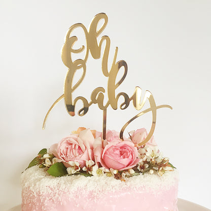 Cake Topper Gold Mirror Acrylic | Oh Baby - Black Bow Studio