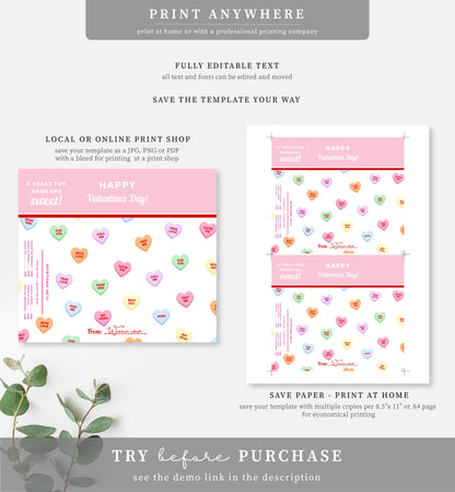 Convo Hearts White | Printable Valentine's Day Chocolate Bar Wrapper Template