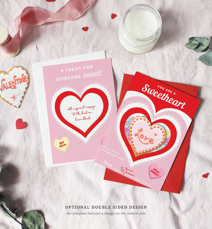 Convo Hearts Red Pink | Printable Sweetheart Valentine Cookie Card Template