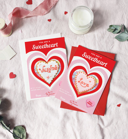 Convo Hearts Red Pink | Printable Sweetheart Valentine Cookie Card Template