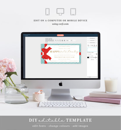 Stripe Teal Red | Printable Valentine's Day Custom Gift Voucher