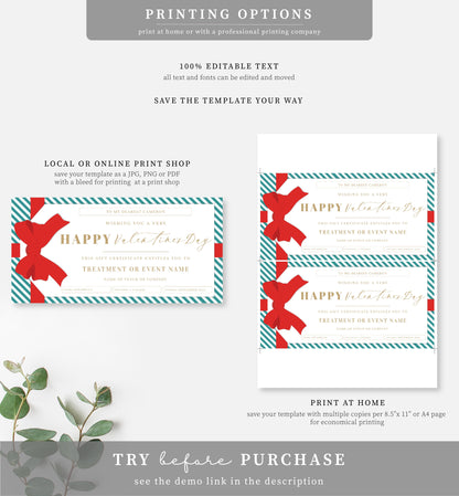 Stripe Teal Red | Printable Valentine's Day Custom Gift Voucher