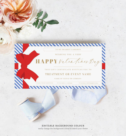 Stripe Teal Red | Printable Valentine's Day Custom Gift Voucher