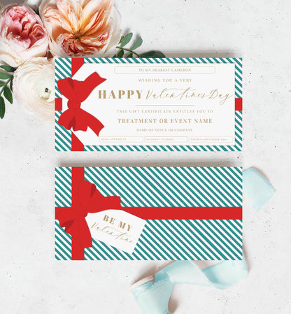 Stripe Teal Red | Printable Valentine's Day Custom Gift Voucher