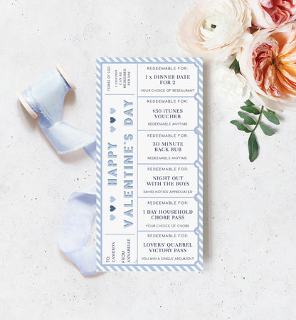 Stripe Blue White | Printable Valentine's Day Custom Love Coupons