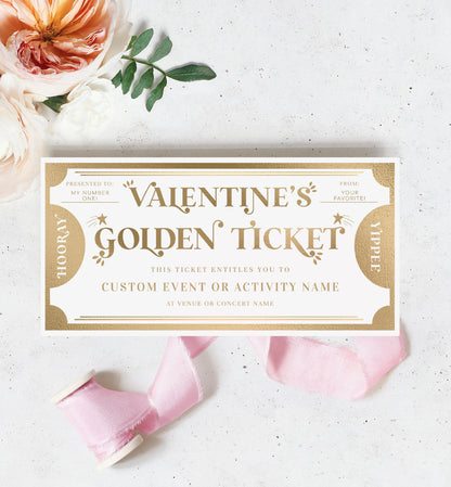 Golden Ticket Gold | Printable Valentine's Day Custom Gift Voucher Template