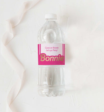 Barbie Party Hot Pink Gold | Printable Water Bottle Favour Labels Template