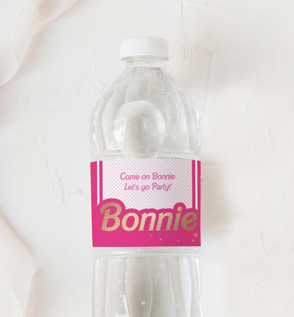 Barbie Party Hot Pink Gold | Printable Water Bottle Favour Labels Template