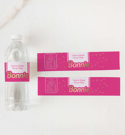 Barbie Party Hot Pink Gold | Printable Water Bottle Favour Labels Template