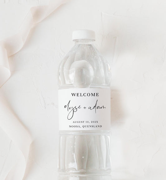 Gigi Script White | Printable Water Bottle Welcome Label Template