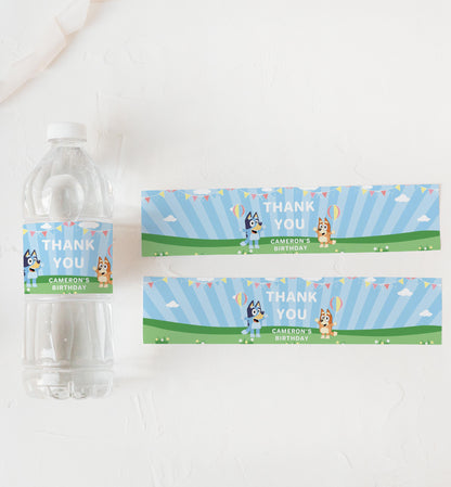 Bluey Blue | Printable Water Bottle Favour Labels Template - Black Bow Studio