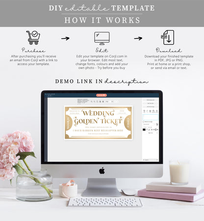 Golden Ticket Gold | Printable Wedding Custom Gift Voucher Template