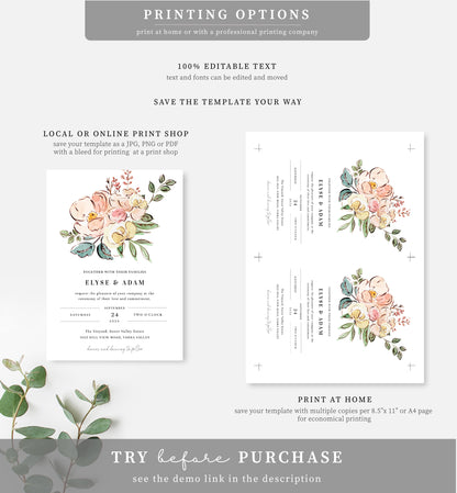 Cambridge Floral Multi | Printable Wedding Invitation Suite Template - Black Bow Studio