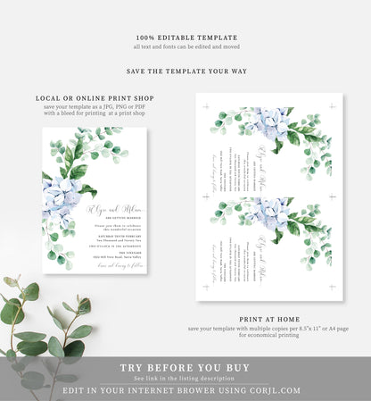 Ferras Blossom Blue | Printable Wedding Invitation Suite - Black Bow Studio