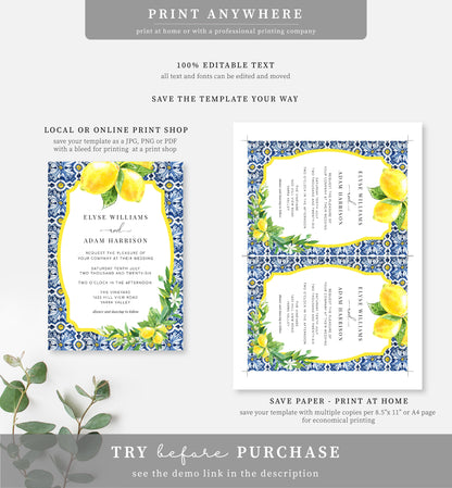 Positano Lemons | Printable Wedding Invitation Suite Template