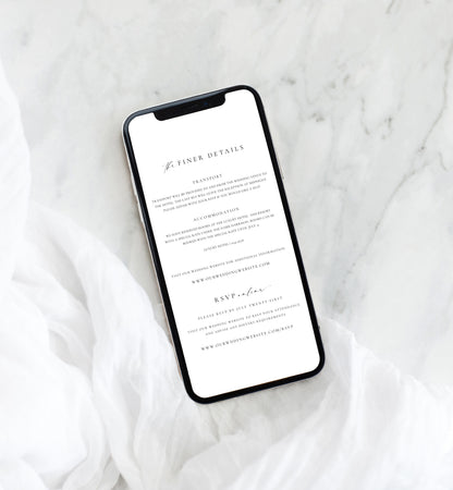 Ellesmere White | Smartphone Wedding Invitation & Details Template