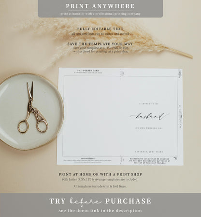 Ellesmere White | Printable A Letter To My Wedding Vow Book Template