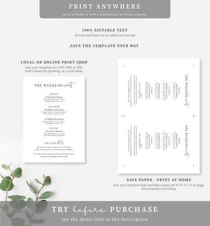 Estelle White | Printable Itinerary Card Template