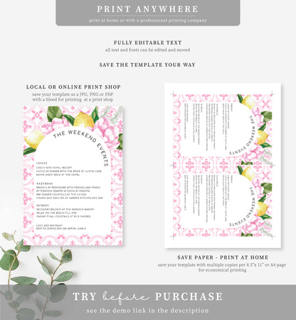 The Med Arch Pink Lemons | Printable Itinerary Template