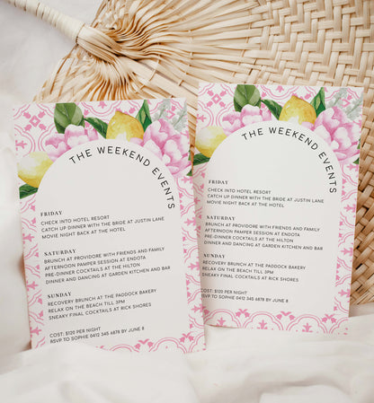 The Med Arch Pink Lemons | Printable Itinerary Template