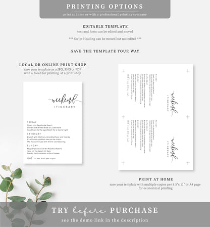 Lucas Script White | Printable Weekend Itinerary - Black Bow Studio