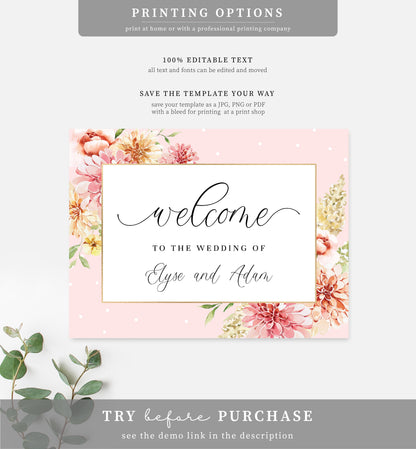 Quinn Floral Pink | Printable Welcome Sign