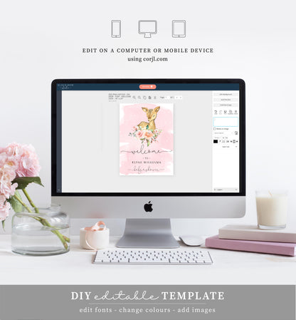 Oh Deer Pink | Printable Welcome Sign