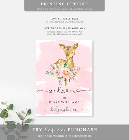 Oh Deer Pink | Printable Welcome Sign