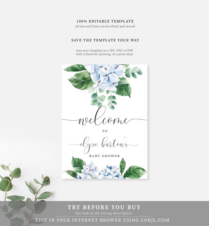 Ferras Blossom Blue | Printable Welcome Sign - Black Bow Studio