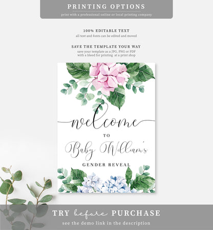 Ferras Blossom Pink Blue | Printable Welcome Sign