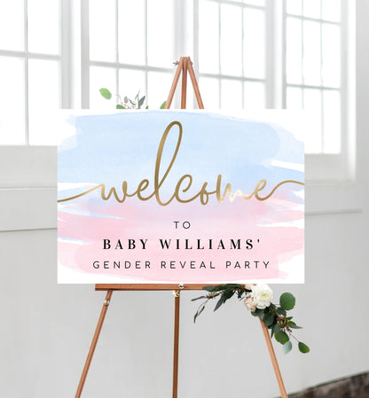 Watercolour Pink Blue | Printable Welcome Sign