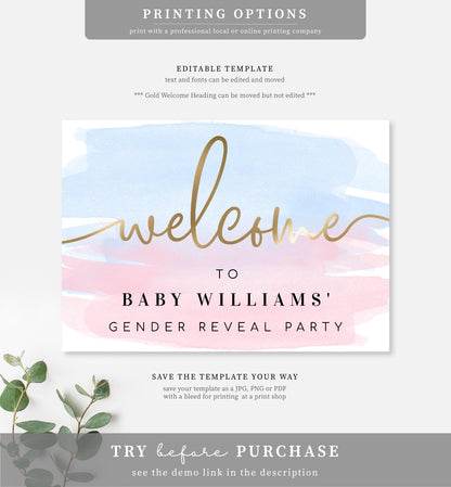 Watercolour Pink Blue | Printable Welcome Sign